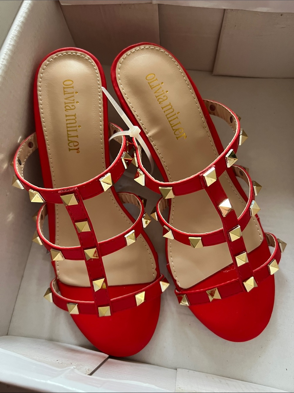 Olivia Miller Red Studded Platform Sandals